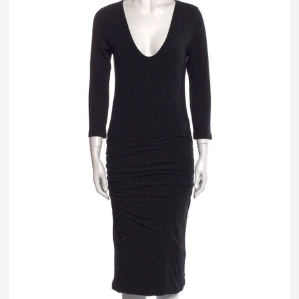 James Perse ruched v-neck dress in plum color